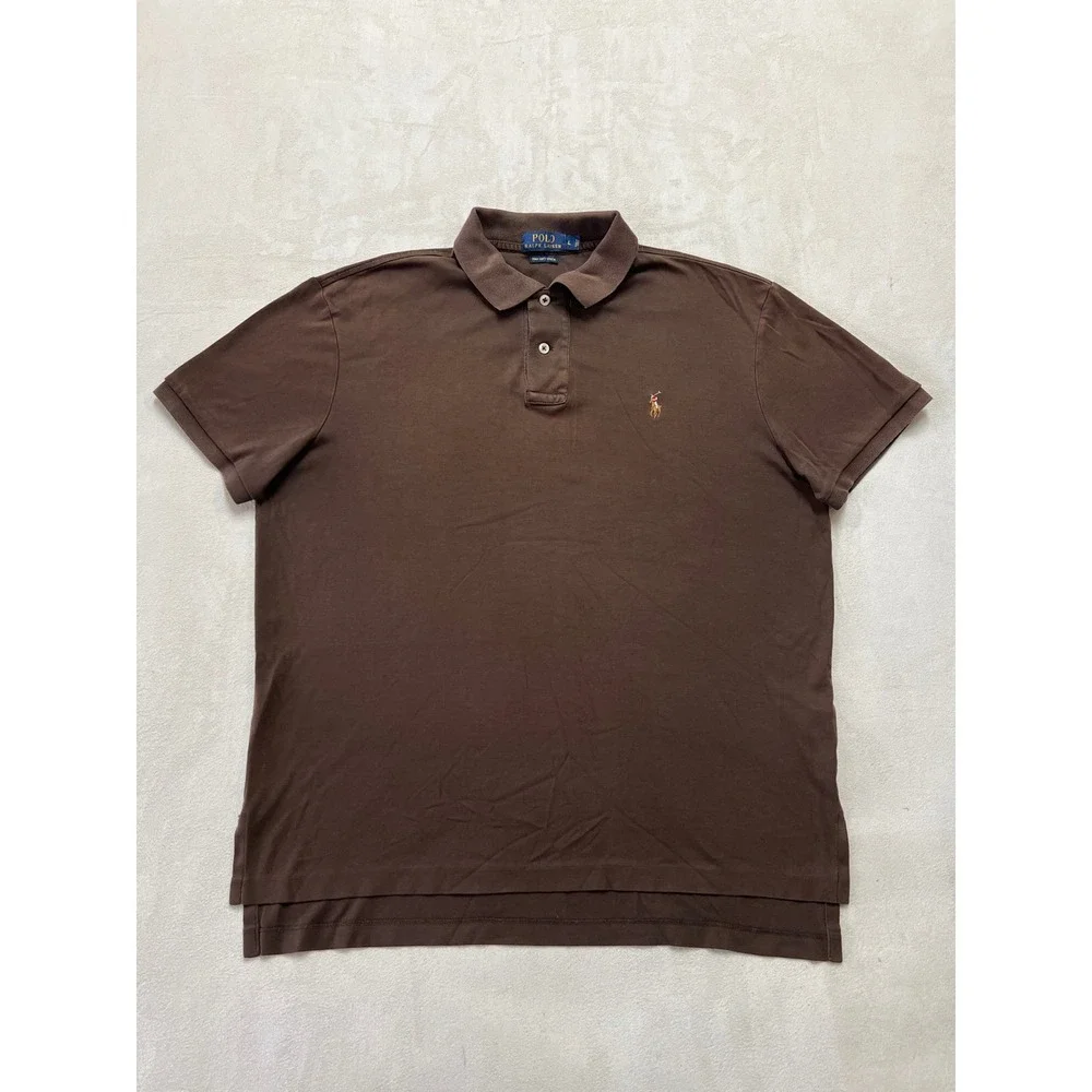 Polo Ralph Lauren Mens Pima Soft Touch Cotton Polo Shirt Brown Large Multi Pony